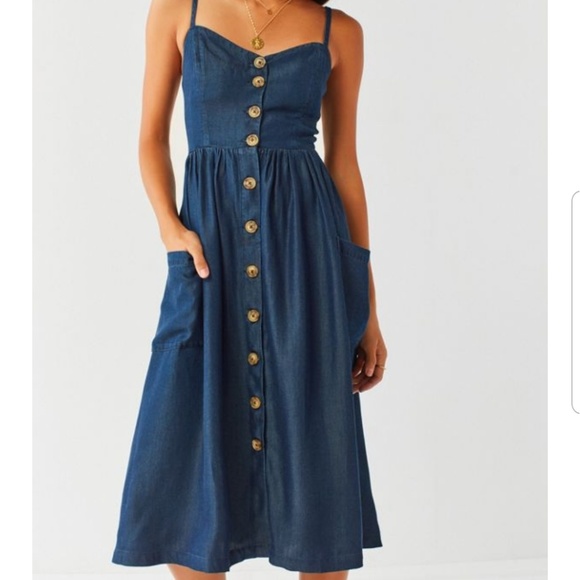 UO Emilia chambray button down midi dress new M - Picture 2 of 6